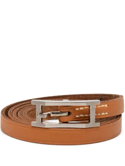 Pre-owned Hermes 1999 Leather Behapi Double Tour Bracelet Costume Bracelet In Brown
