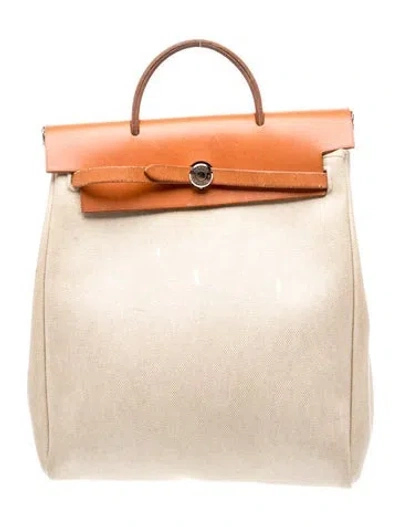 Pre-owned Hermes 1999 Toile H & Vache Hunter Herbag A Dos Backpack In Brown