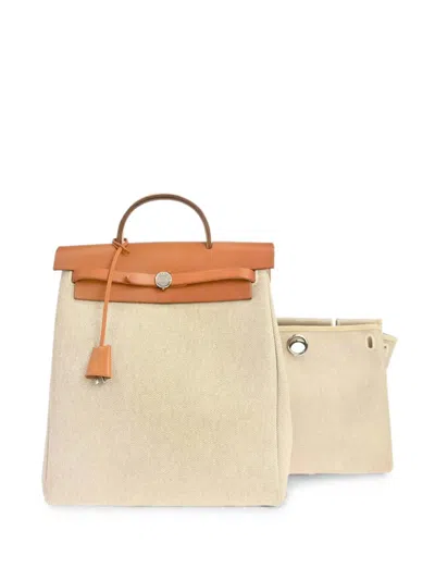 Pre-owned Hermes 1999 Toile H Herbag A Dos 2 In 1 Backpack In Neutrals