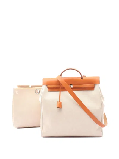 Pre-owned Hermes 1999 Toile H Herbag Mm Satchel In Neutrals