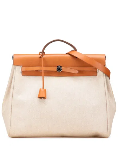 Pre-owned Hermes 1999 Toile Herbag Mm Satchel In Brown