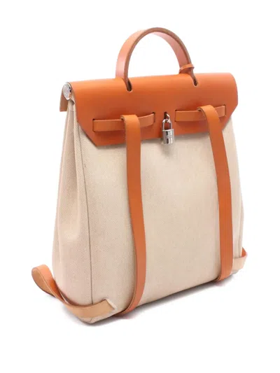 Pre-owned Hermes 1999 Toile Herbag Pm Backpack In Neutrals