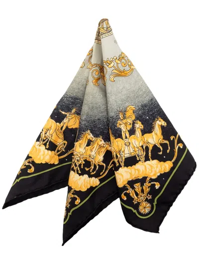 Pre-owned Hermes 1999-2007 Cosmos Square Silk Handkerchief In Black