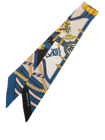 Pre-owned Hermes 1999-2007 Grande Tenue Silk Twilly Scarf Scarves In Blue