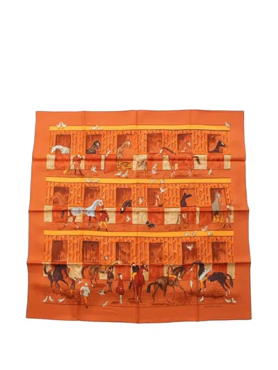 Pre-owned Hermes 1999-2007 Les Boxes Silk Scarf 90 Scarves In Orange