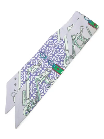 Pre-owned Hermes 1999-2007 Mors Et Gourmettes Remix Silk Twilly Scarf Scarves In Purple