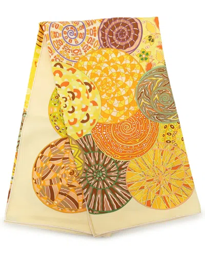 Pre-owned Hermes 1999-2007 Reves D Escargots Silk Scarf 90 Scarves In Yellow