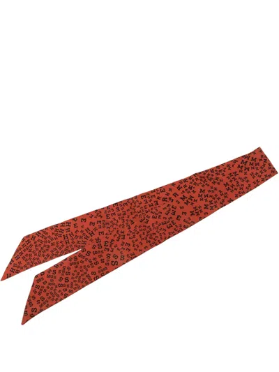 Pre-owned Hermes 1999-2007 Scattered Letters Silk Twilly Scarf Scarves In Red