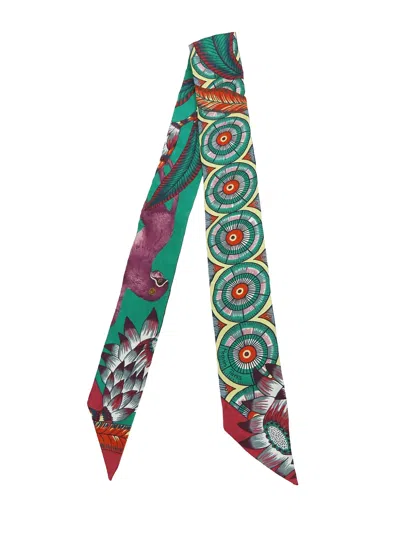 Pre-owned Hermes 1999-2007 The Savana Dance Silk Twilly Scarf Scarves In Green