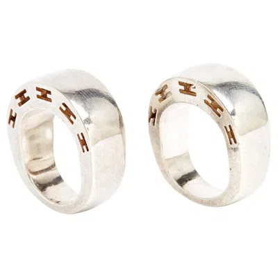 Pre-owned Hermes Hermès 2 Bagues Argent Clarté T48 Silver Sterling Clarte Ring X 2 Us4.5  In Multi