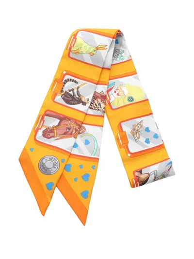 Pre-owned Hermes 20's Story Ribbon Scarf In Orange