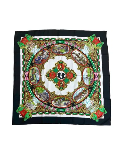 Pre-owned Hermes 2000-2010 L Entente Cordiale Silk Scarf 90 Scarves In Black