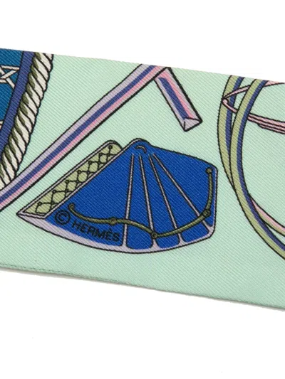 Pre-owned Hermes 2000-2010 Les Voitures A Transformation Silk Twilly Scarves In Blue