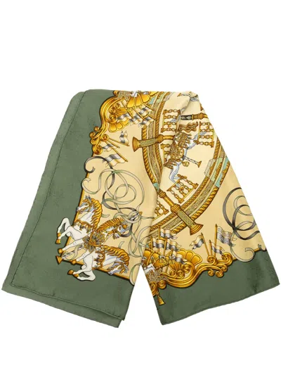 Pre-owned Hermes 2000-2010 Luna Park Silk Scarf Scarves In Green