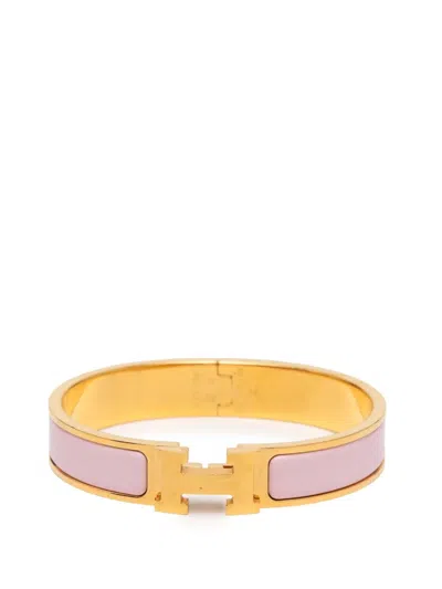 Pre-owned Hermes 2000-2010 Narrow Enamel Clic H Bracelet Pm Costume Bracelet In Gold