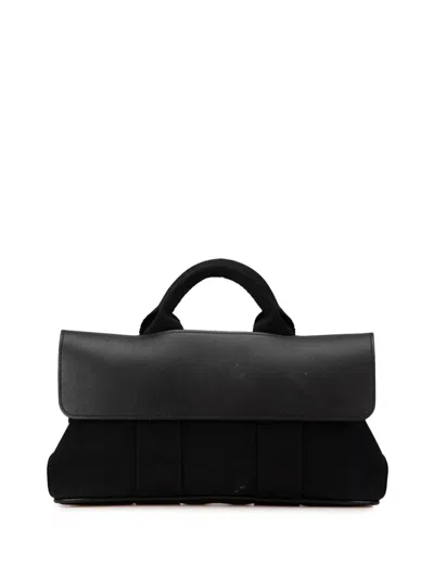 Pre-owned Hermes 2000-2010 Toile And Swift Valparaiso Long Pm Handbag In Black