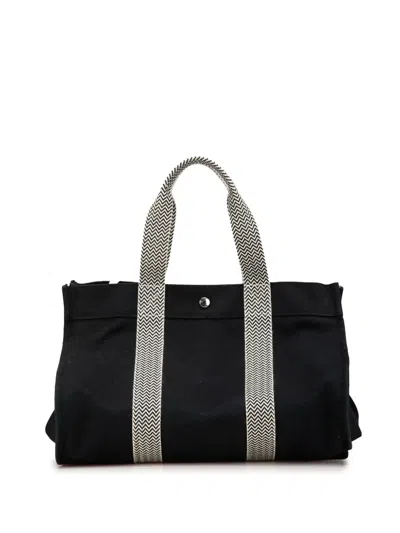 Pre-owned Hermes 2000-2010 Toile Cannes Mm Tote Bag In Black