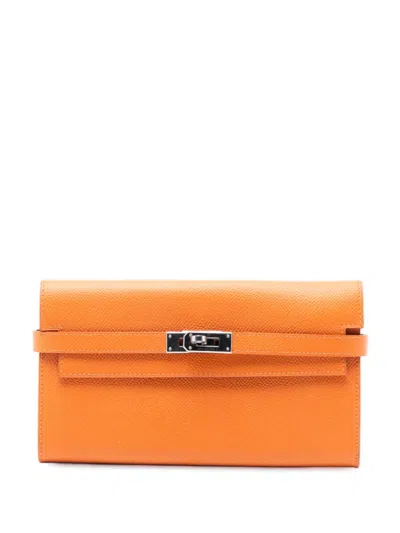 Pre-owned Hermes 2000-2014 Epsom Kelly Trifold Wallet Long Wallets In Orange