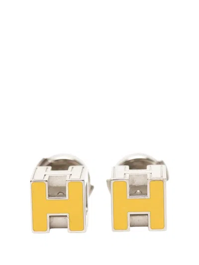 Pre-owned Hermes 2000-2014 Palladium Plated Cage D H Earrings Costume Earrings In Silver