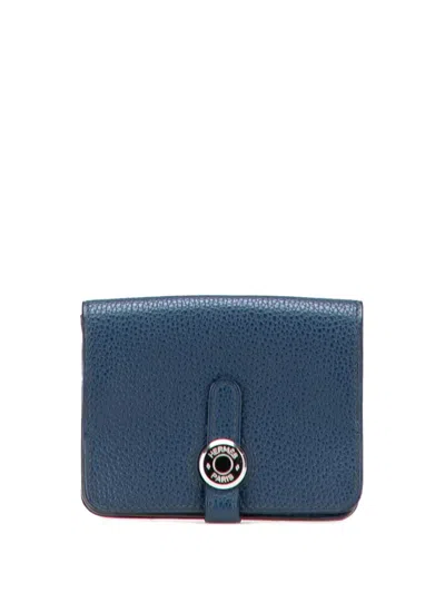 Pre-owned Hermes 2000-2014 Togo Dogon Compact Wallet Small Wallets In Blue