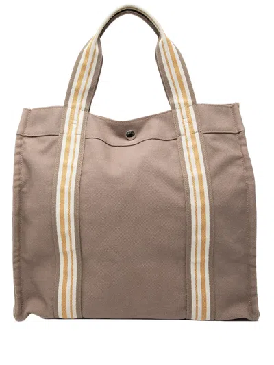 Pre-owned Hermes 2000-2015 Canvas Sac De Plage Tote Bag In Brown