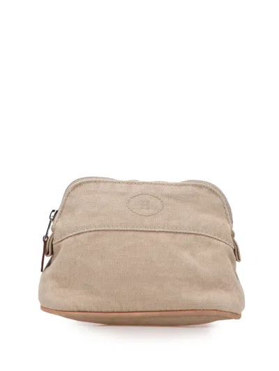 Pre-owned Hermes 2000-2015 Mini Canvas Bolide Case Pouch In Brown