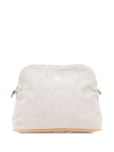 Pre-owned Hermes 2000-2015 Toile Bolide Trousse De Voyage Gm Pouch In Gray