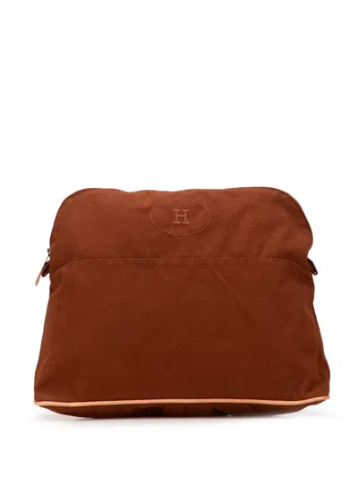 Pre-owned Hermes 2000-2015 Toile Bolide Trousse De Voyage Pouch Gm Vanity Bag In Brown
