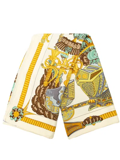 Pre-owned Hermes 2000-2020 Armets En Panache Silk Scarf Scarves In Brown
