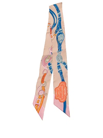 Pre-owned Hermes 2000-2020 Brides De Gala Twilly Silk Scarf Scarves In Pink