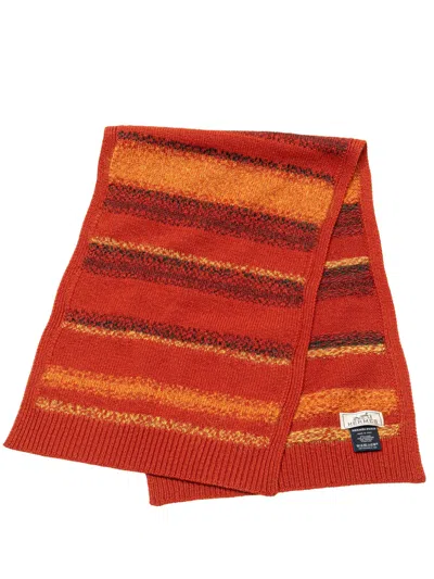 Pre-owned Hermes 2000-2020 Cashmere And Mohair Wool Striped Stole Scarves In Orange