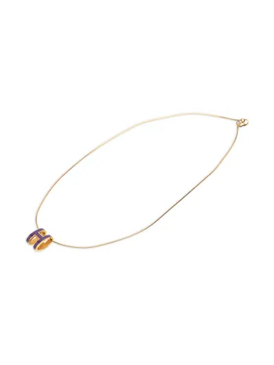 Pre-owned Hermes 2000-2020 Gold Plated Enamel Pop H Pendant Necklace Costume Necklace In Purple