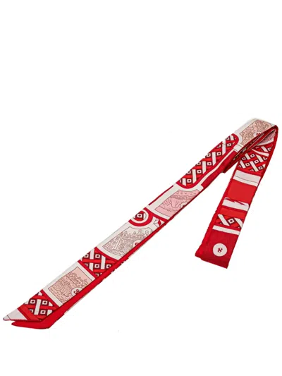 Pre-owned Hermes 2000-2020 Le Tour Du Monde Twilly Silk Scarf Scarves In Red