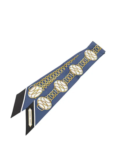 Pre-owned Hermes 2000-2020 Lift Profile Silk Twilly Scarf Scarves In Blue