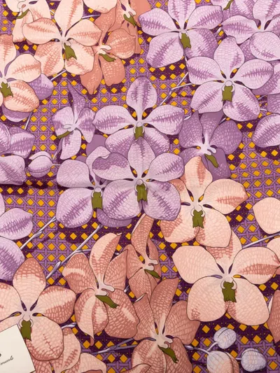 Pre-owned Hermes 2000-2020 Souvenirs D Asie Silk Scarf Scarves In Purple