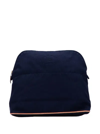 Pre-owned Hermes 2000-2020 Toile Bolide Trousse De Voyage Mm Pouch In Blue
