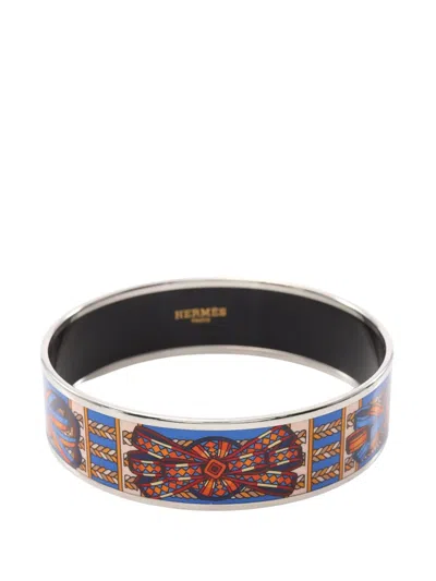 Pre-owned Hermes 2000-2020 Wide Sunburst Rubans De Cheval Enamel Bangle 70 Costume Bracelet In Blue