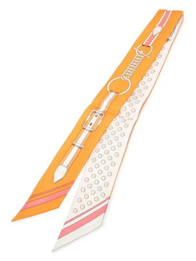 Pre-owned Hermes 2000-2022 Grand Tralala Silk Twilly Scarf Scarves In Orange