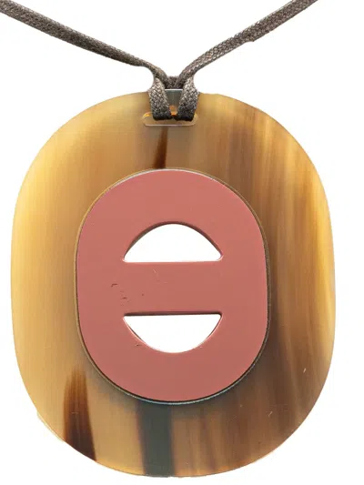 Pre-owned Hermes 2000-2024 Buffalo Horn Fidelio Pendant Necklace Costume Necklace In Brown