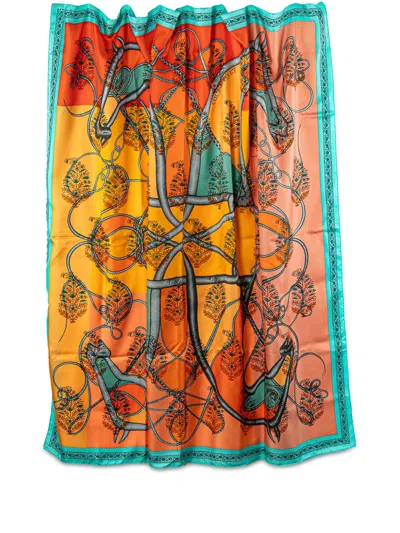 Pre-owned Hermes 2000-2024 Coup De Fouet Au Bloc Silk Twill Giant Scarf Scarves In Multicolour