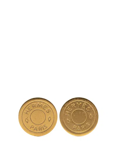 Pre-owned Hermes 2000-2024 Gold Plated Bijouterie Fantaisie Clou De Selle Clip On Earrings Costume Earrings