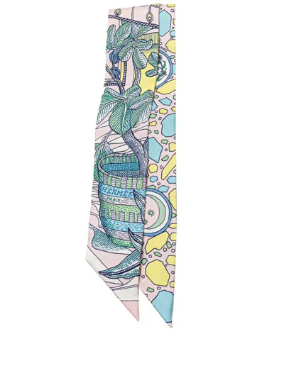 Pre-owned Hermes 2000-2024 La Danse Des Amazones Silk Twilly Scarf Scarves In Pink