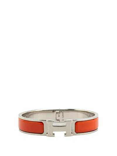 Pre-owned Hermes 2000-2024 Narrow Enamel Clic H Bracelet Pm Costume Bracelet In Silver