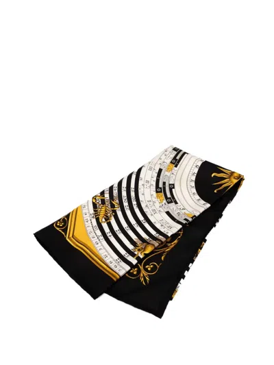 Pre-owned Hermes 2000-2025 Astrologie Dies Et Hore Silk Scarf 90 Scarves In Black