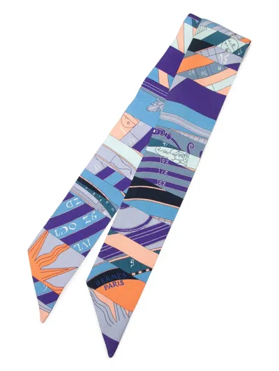 Pre-owned Hermes 2000-2025 Astrologie Nouvelle Silk Twilly Scarf Scarves In Blue