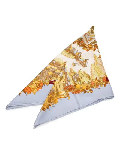 Pre-owned Hermes 2000-2025 Au Pays De Cocagne Silk Scarf Scarves In Blue