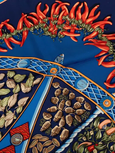 Pre-owned Hermes 2000-2025 Aux Pays Des Epices Silk Scarf Scarves In Blue