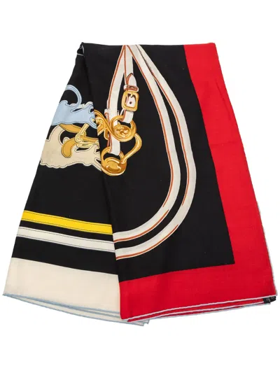 Pre-owned Hermes 2000-2025 Brides De Gala Applique Pique Cashmere Silk Shawl 140 Scarves In Black