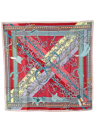 Pre-owned Hermes 2000-2025 Brides Et Gris Gris Silk Scarf Scarves In Red