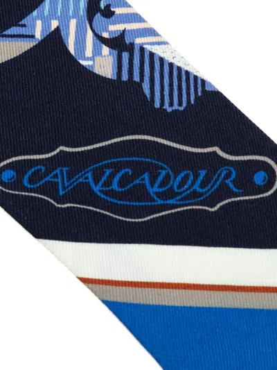 Pre-owned Hermes 2000-2025 Cavalcadour Morning Silk Twilly Scarf Scarves In Blue